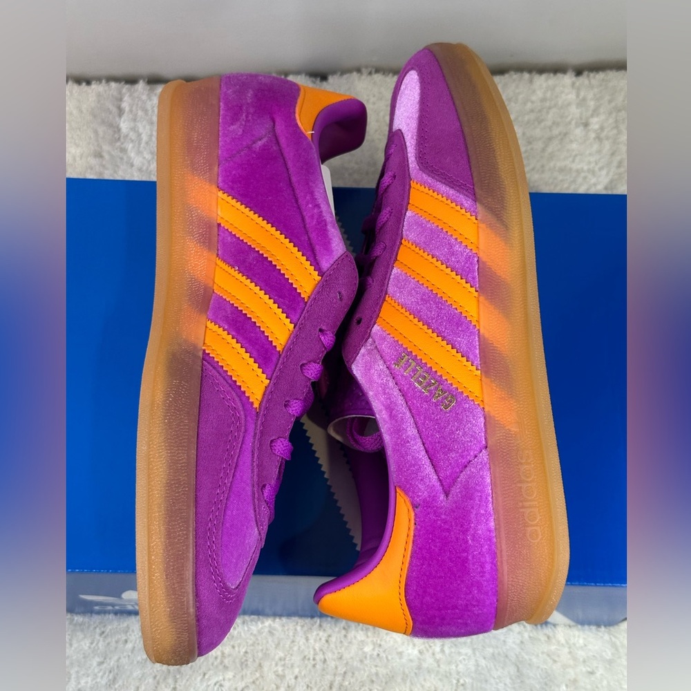 adidas Gazelle Purple and Orange Suede Athletic Shoes - Picture 5 of 13